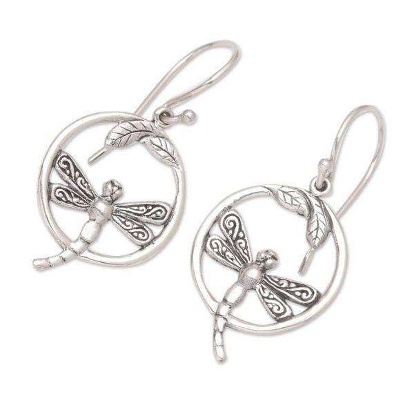 Alternate image for Artisan Crafted Sterling Silver Earrings Dragonfly Idyll