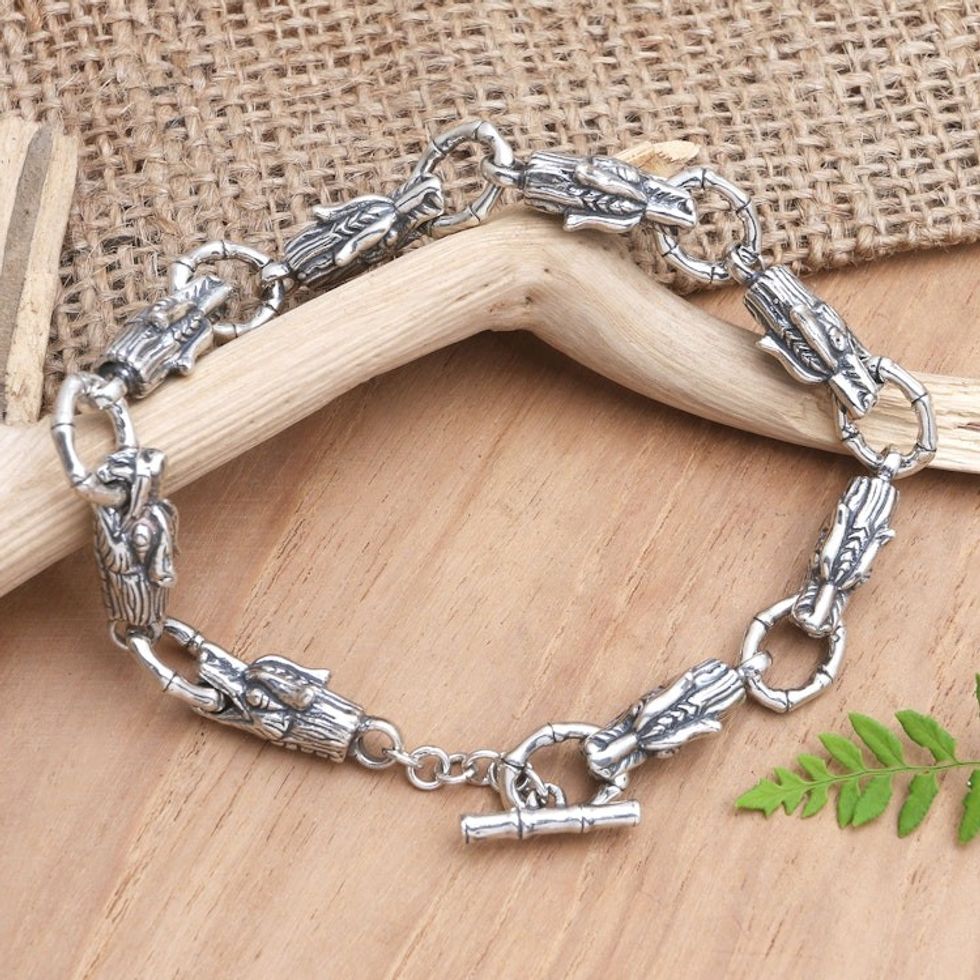 Men's Handmade Sterling Silver Link Bracelet 'Fire Breather'