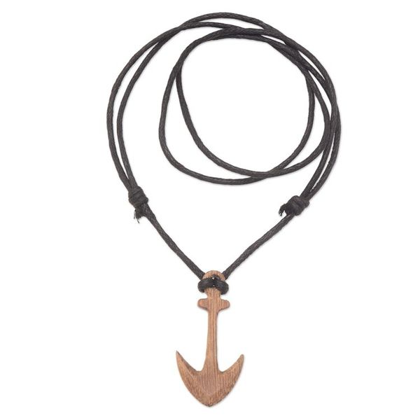 Alternate image for Mens Sawo Wood Anchor Pendant Necklace with Cotton Cord Sturdy Anchor