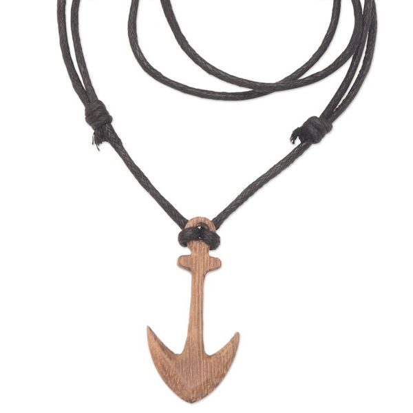 Alternate image for Mens Sawo Wood Anchor Pendant Necklace with Cotton Cord Sturdy Anchor