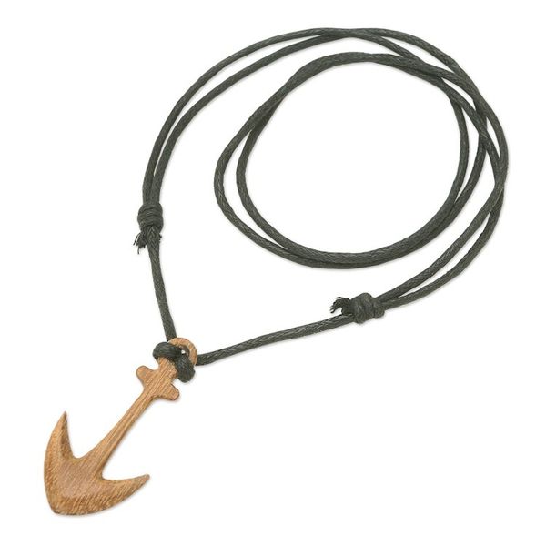 Alternate image for Mens Sawo Wood Anchor Pendant Necklace with Cotton Cord Sturdy Anchor