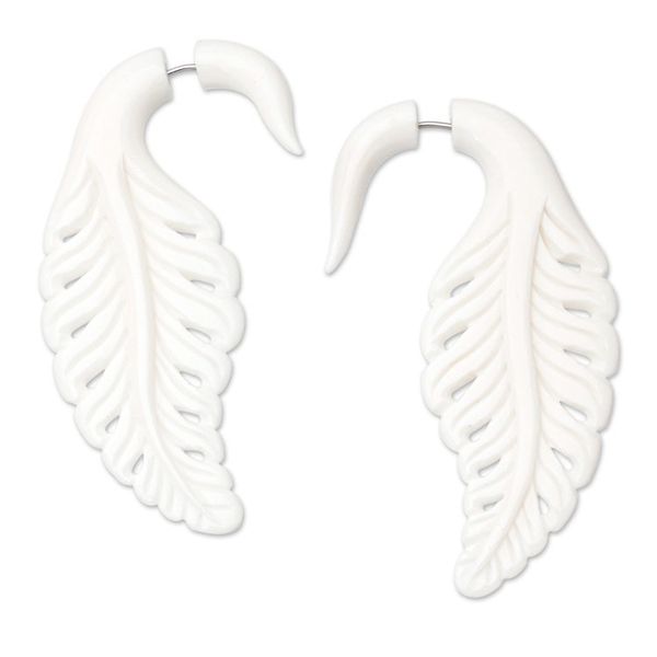 Alternate image for Balinese Hand-Carved Drop Earrings in Natural Color Heaven Feathers