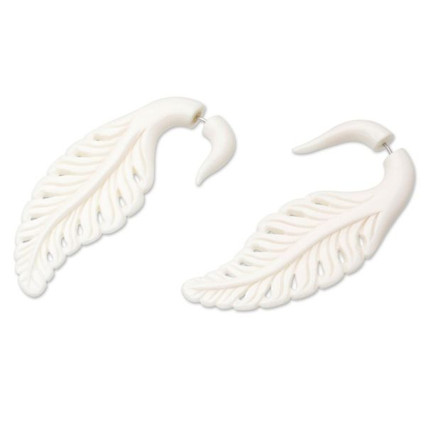 Alternate image for Balinese Hand-Carved Drop Earrings in Natural Color Heaven Feathers
