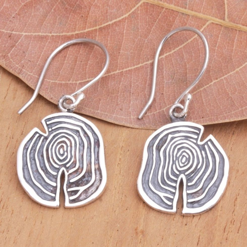 Modern Sterling Silver Dangle Earrings with Wood Details 'Wooden Slice'