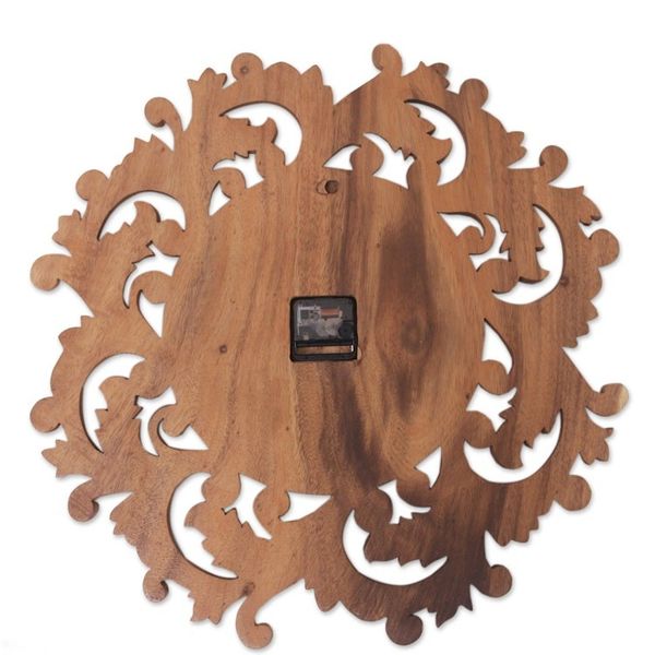 Alternate image for Hand-carved Wood Wall Clock from Bali Time to Blossom
