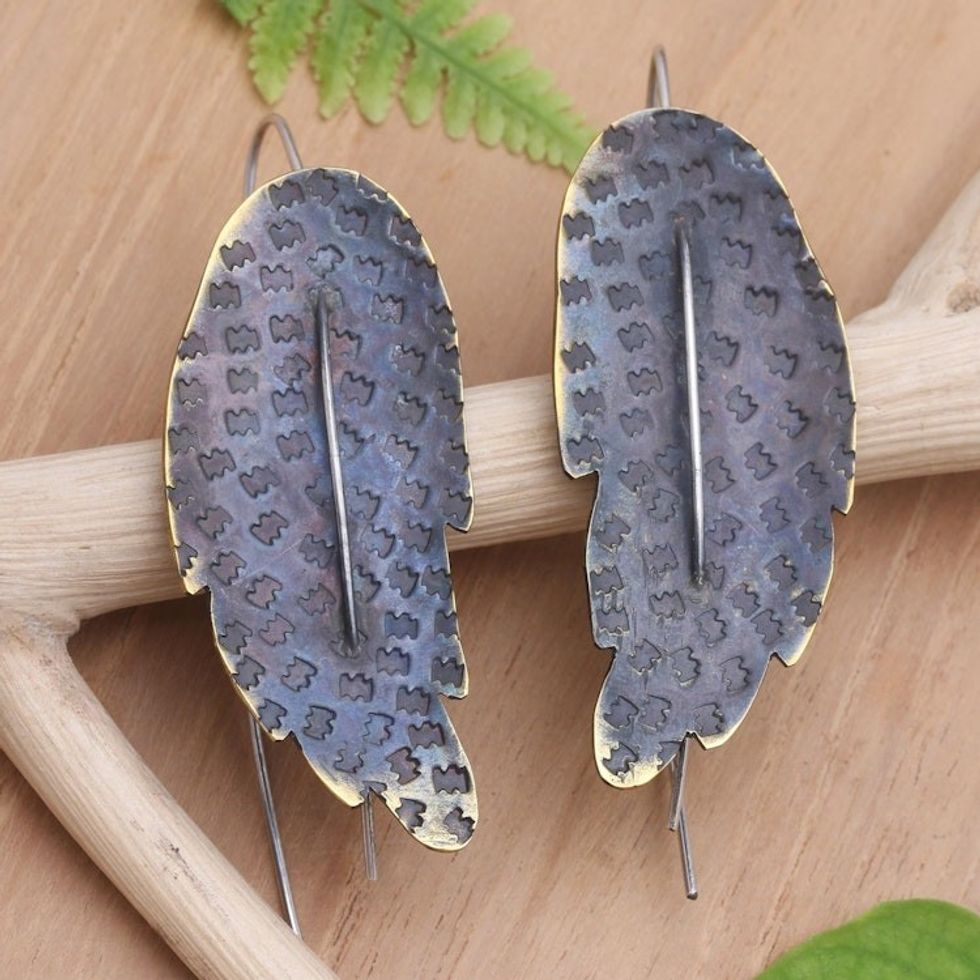 Brass-Plated Drop Earrings with Leaf Motif 'Loose Leaves'