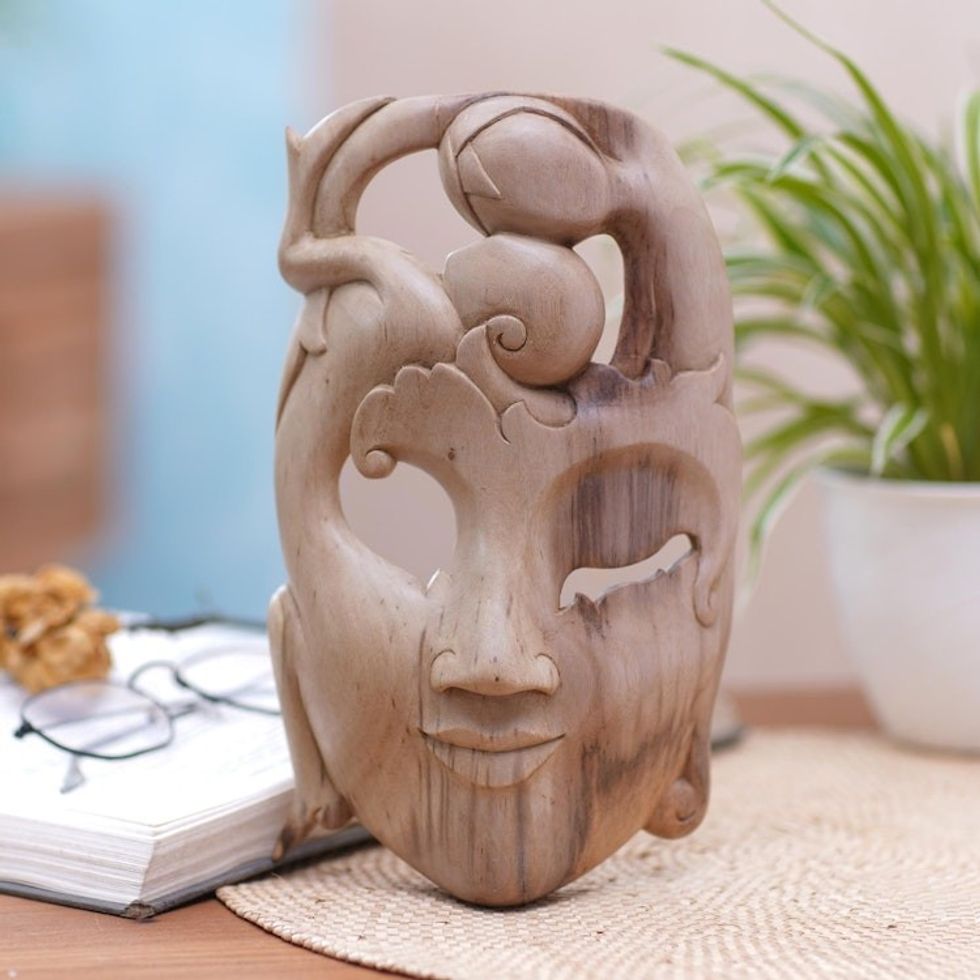 Artisan Crafted Wood Mask from Bali 'Mellow Mood'
