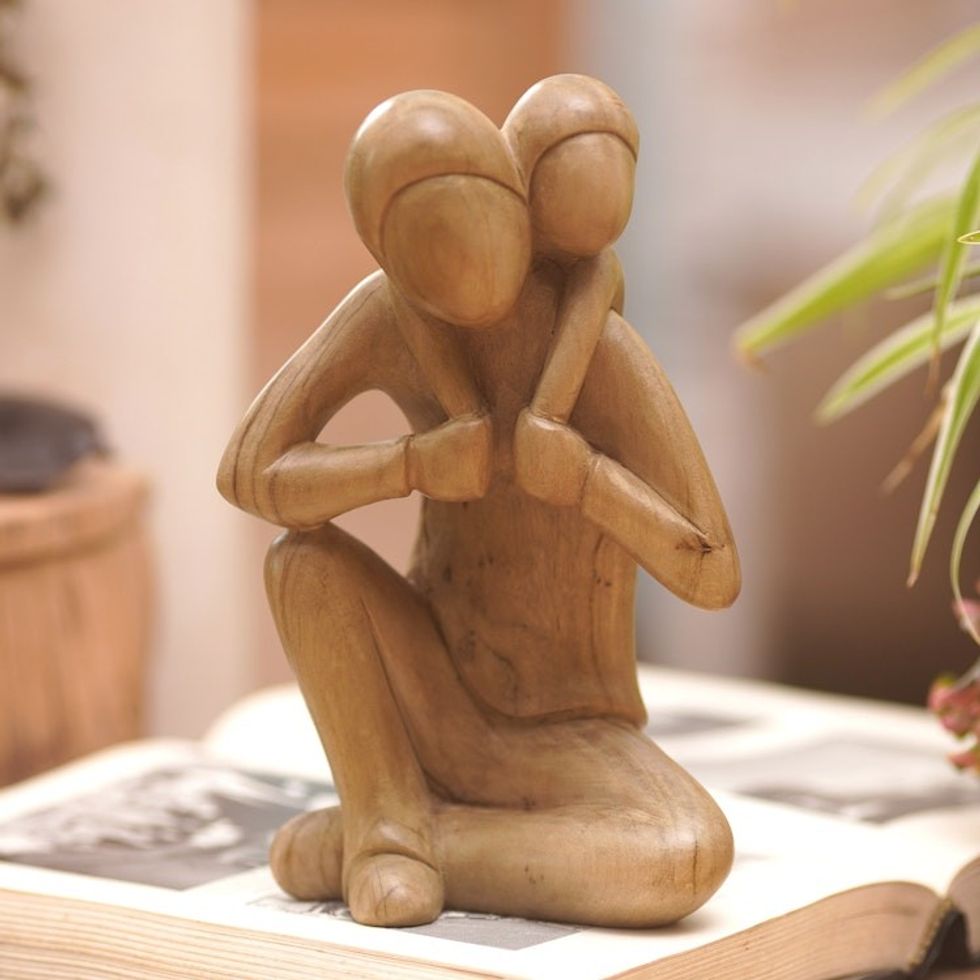 Father and Child Hibiscus Wood Statuette 'My Hero'