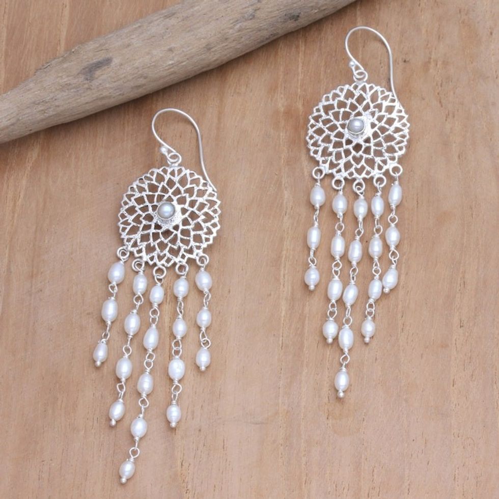 Handmade Cultured Pearl Dangle Earrings from Bali 'Pearl Curtain'
