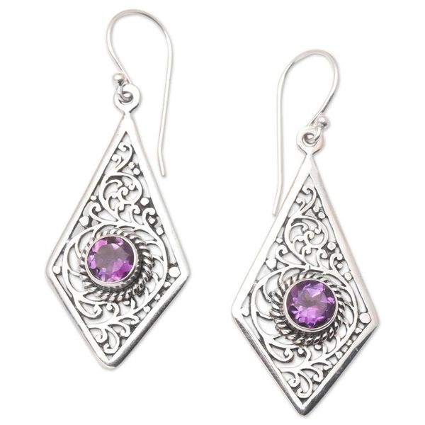 Alternate image for Amethyst and Sterling Silver Dangle Earrings from Bali Amethyst Swirls
