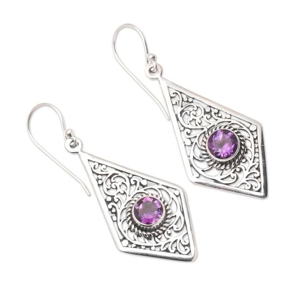 Alternate image for Amethyst and Sterling Silver Dangle Earrings from Bali Amethyst Swirls