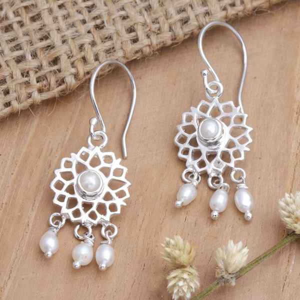 Alternate image for Chakra Themed Cultured Pearl Sterling Silver Dangle Earrings White Chakra