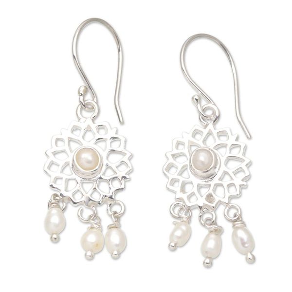 Alternate image for Chakra Themed Cultured Pearl Sterling Silver Dangle Earrings White Chakra