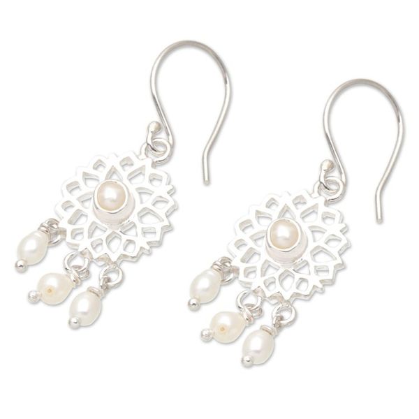 Alternate image for Chakra Themed Cultured Pearl Sterling Silver Dangle Earrings White Chakra