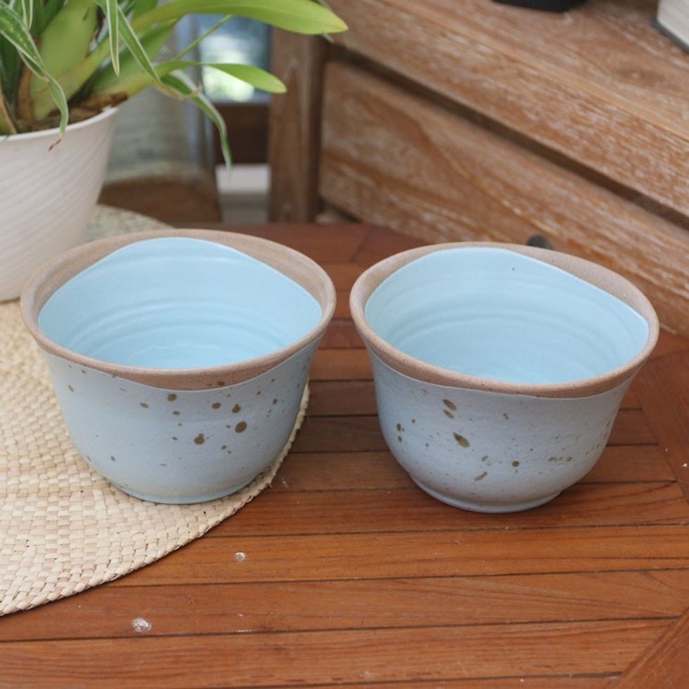 Dessert Bowls Handmade in Java Pair 'Blue Bell'