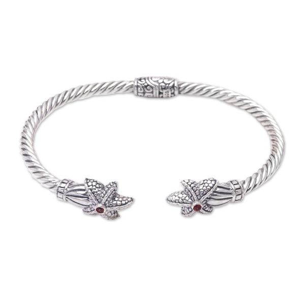 Alternate image for Handmade Garnet Cuff Bracelet with Balinese Artisan Silver Twin Starfish in Red
