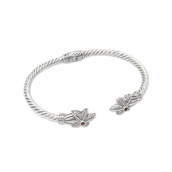 Alternate image for Handmade Garnet Cuff Bracelet with Balinese Artisan Silver Twin Starfish in Red
