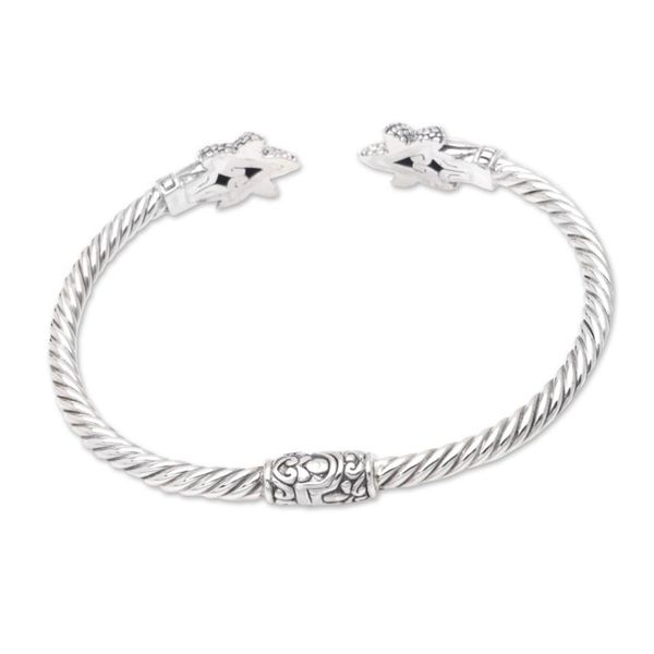 Alternate image for Handmade Garnet Cuff Bracelet with Balinese Artisan Silver Twin Starfish in Red