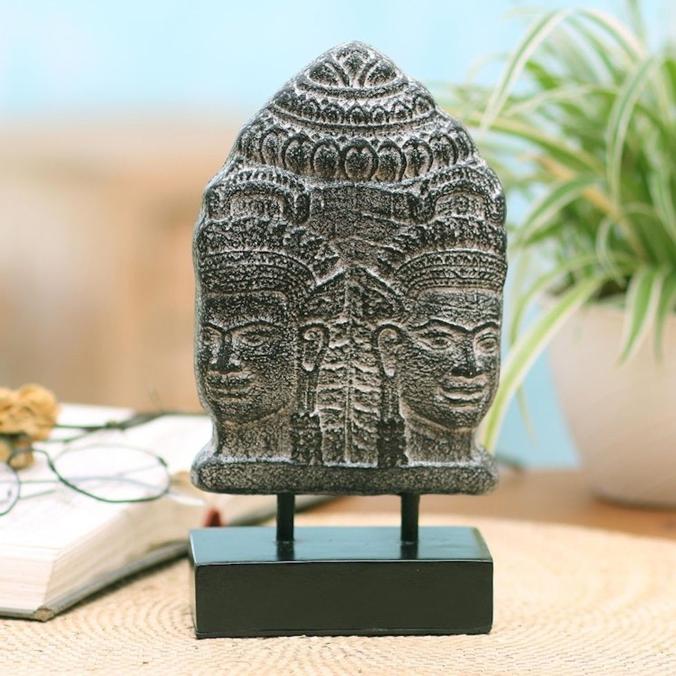 Handcrafted Cement Buddha Statuette from Java 'Two Faces of Buddha'