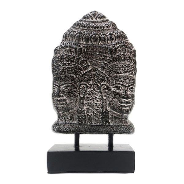 Alternate image for Handcrafted Cement Buddha Statuette from Java Two Faces of Buddha