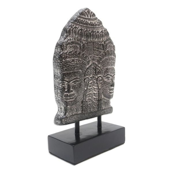 Alternate image for Handcrafted Cement Buddha Statuette from Java Two Faces of Buddha