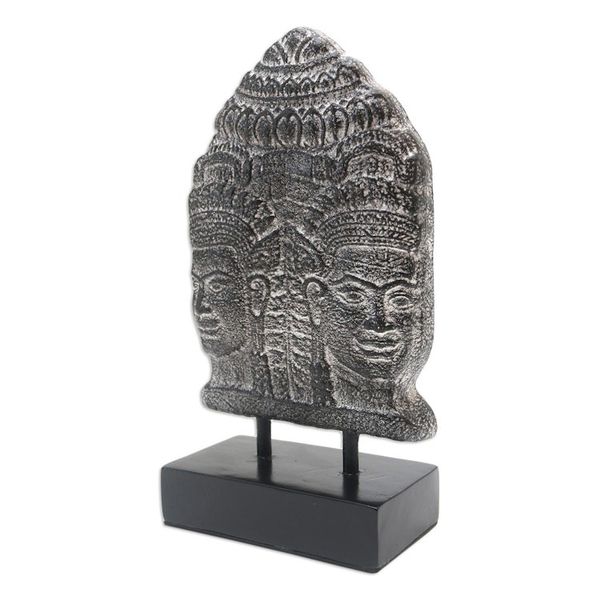 Alternate image for Handcrafted Cement Buddha Statuette from Java Two Faces of Buddha