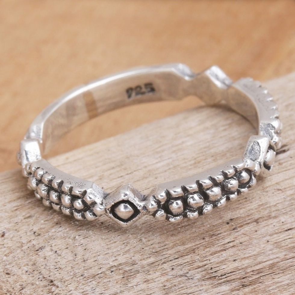 Artisan Crafted Sterling Silver Band Ring from Bali 'United in Joy'