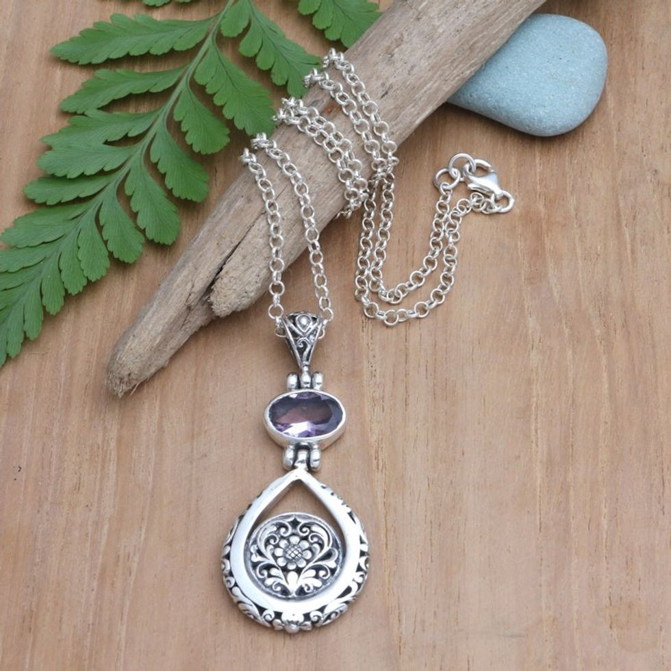 Amethyst and Sterling Silver Pendant Necklace 'Love Spell'