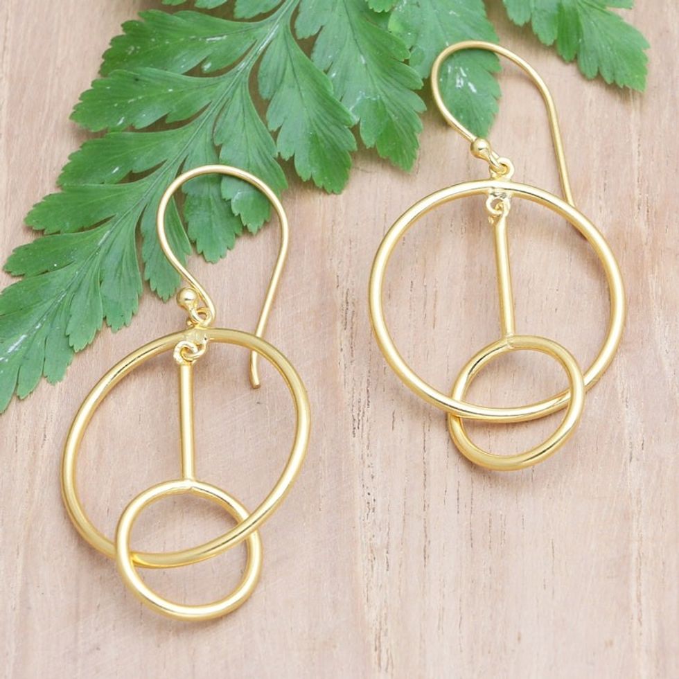 Handmade 18k Gold-plated Dangle Hoop Earrings from Indonesia 'Go Through Hoops'