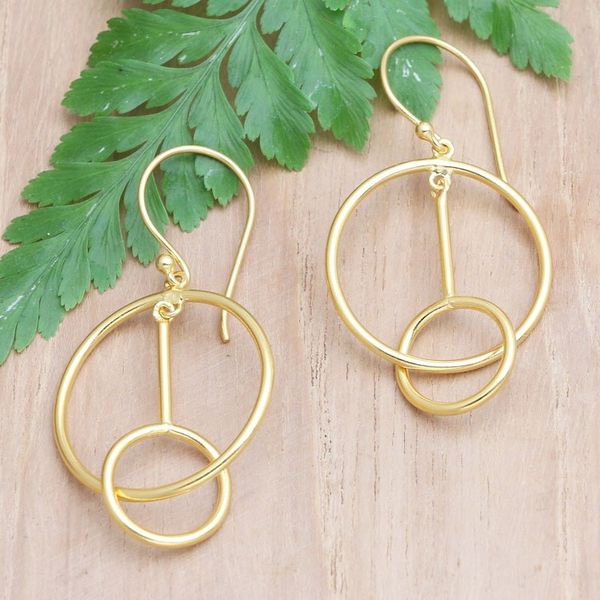 Alternate image for Handmade 18k Gold-plated Dangle Hoop Earrings from Indonesia Go Through Hoops