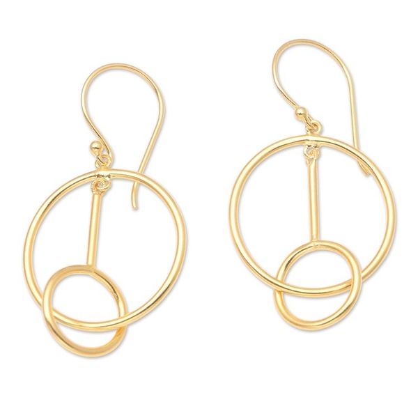 Alternate image for Handmade 18k Gold-plated Dangle Hoop Earrings from Indonesia Go Through Hoops