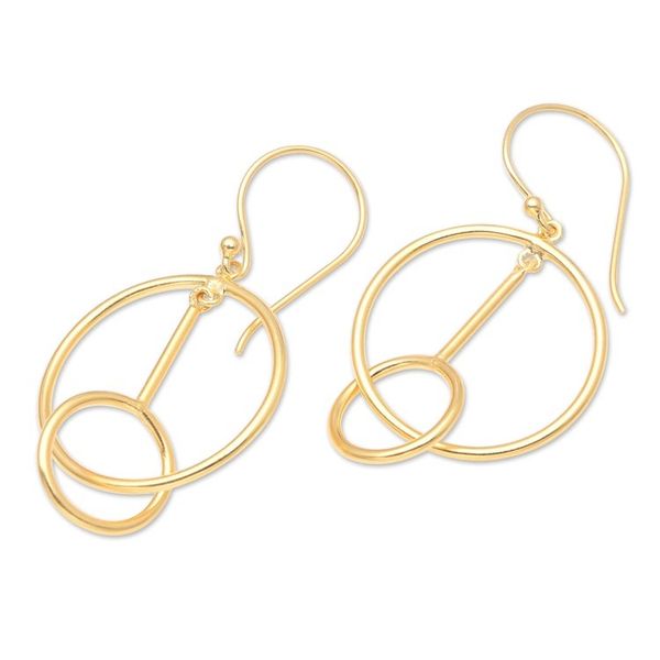 Alternate image for Handmade 18k Gold-plated Dangle Hoop Earrings from Indonesia Go Through Hoops