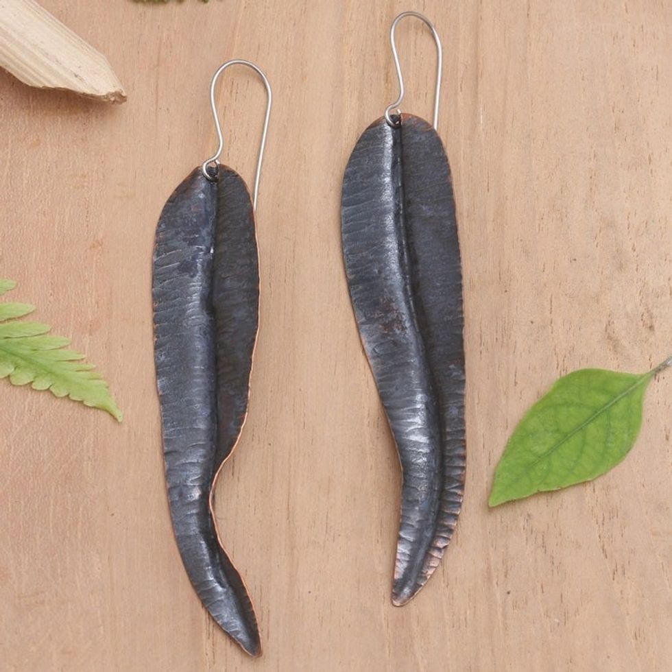 Copper-Plated Dangle Earrings with Leaf Motif 'Blow Away'