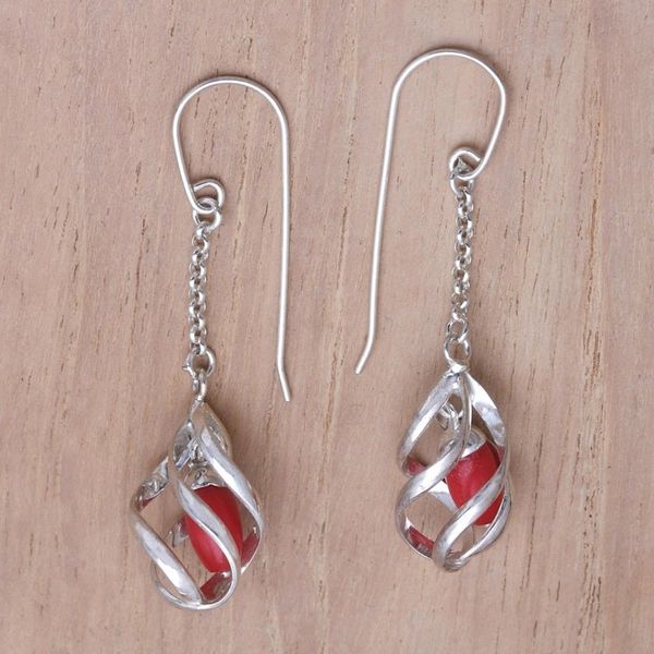 Alternate image for Sterling Silver Red Bead Accent Dangle Earrings Red Cocoon