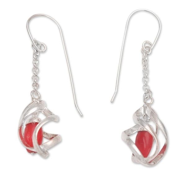Alternate image for Sterling Silver Red Bead Accent Dangle Earrings Red Cocoon