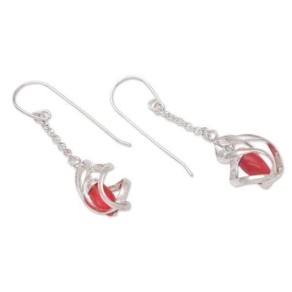 Alternate image for Sterling Silver Red Bead Accent Dangle Earrings Red Cocoon