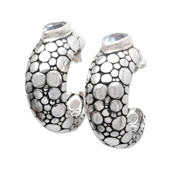 Alternate image for Half-Hoop Earrings with Two-Carat Faceted Blue Topaz Jewels Harmonious Ocean