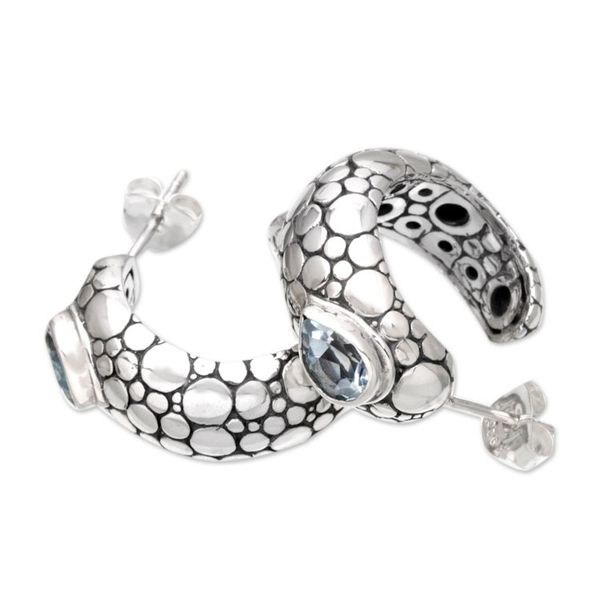 Alternate image for Half-Hoop Earrings with Two-Carat Faceted Blue Topaz Jewels Harmonious Ocean