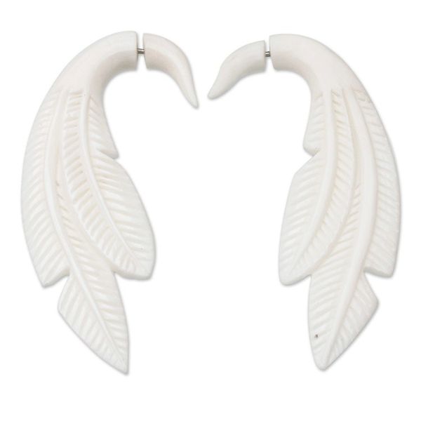 Alternate image for Balinese Hand-Carved Drop Earrings with Leafy Design Leafy Luminosity