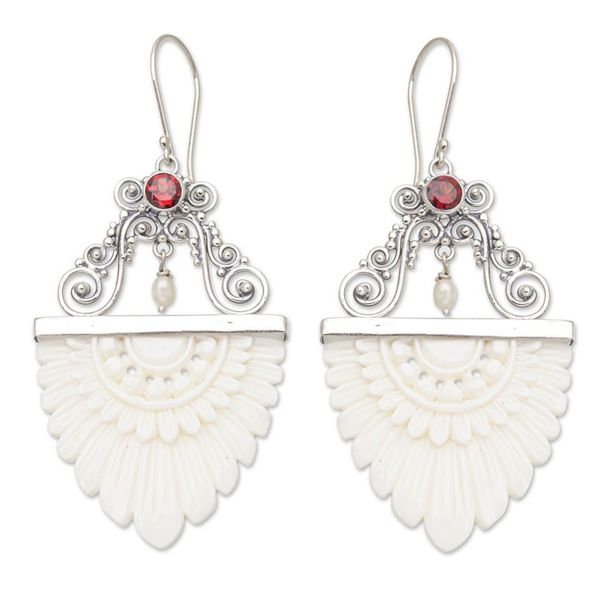 Alternate image for Cultured Pearl Garnet Sterling Silver Dangle Earrings Feather Love