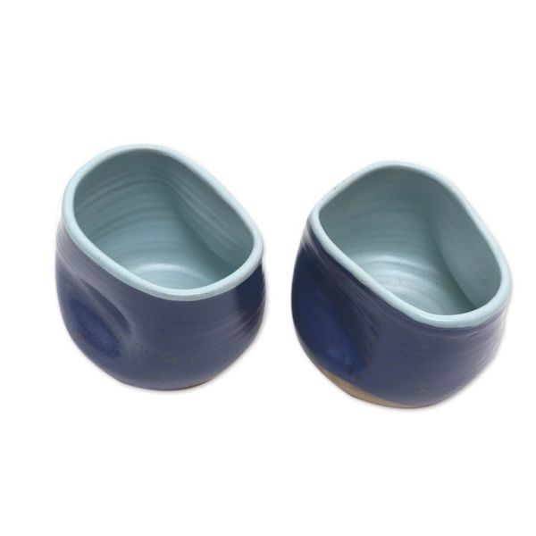 Alternate image for Blue Ceramic Teacups Pair Indigo Squeeze