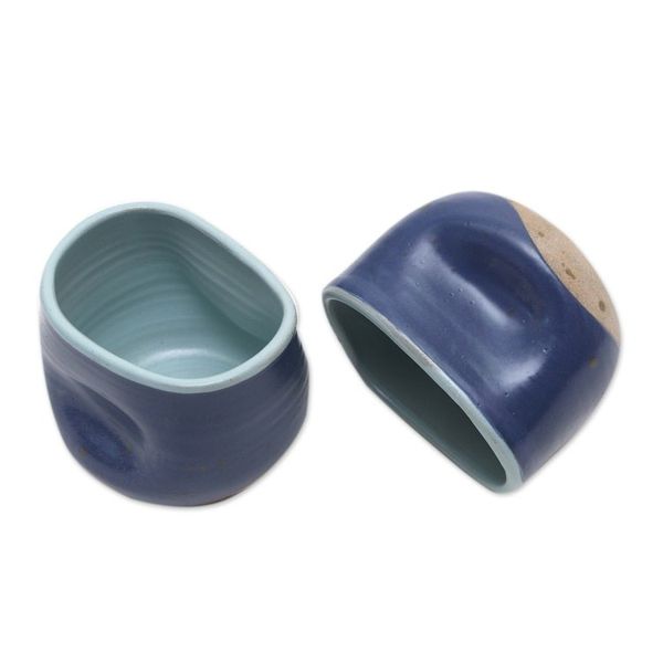 Alternate image for Blue Ceramic Teacups Pair Indigo Squeeze