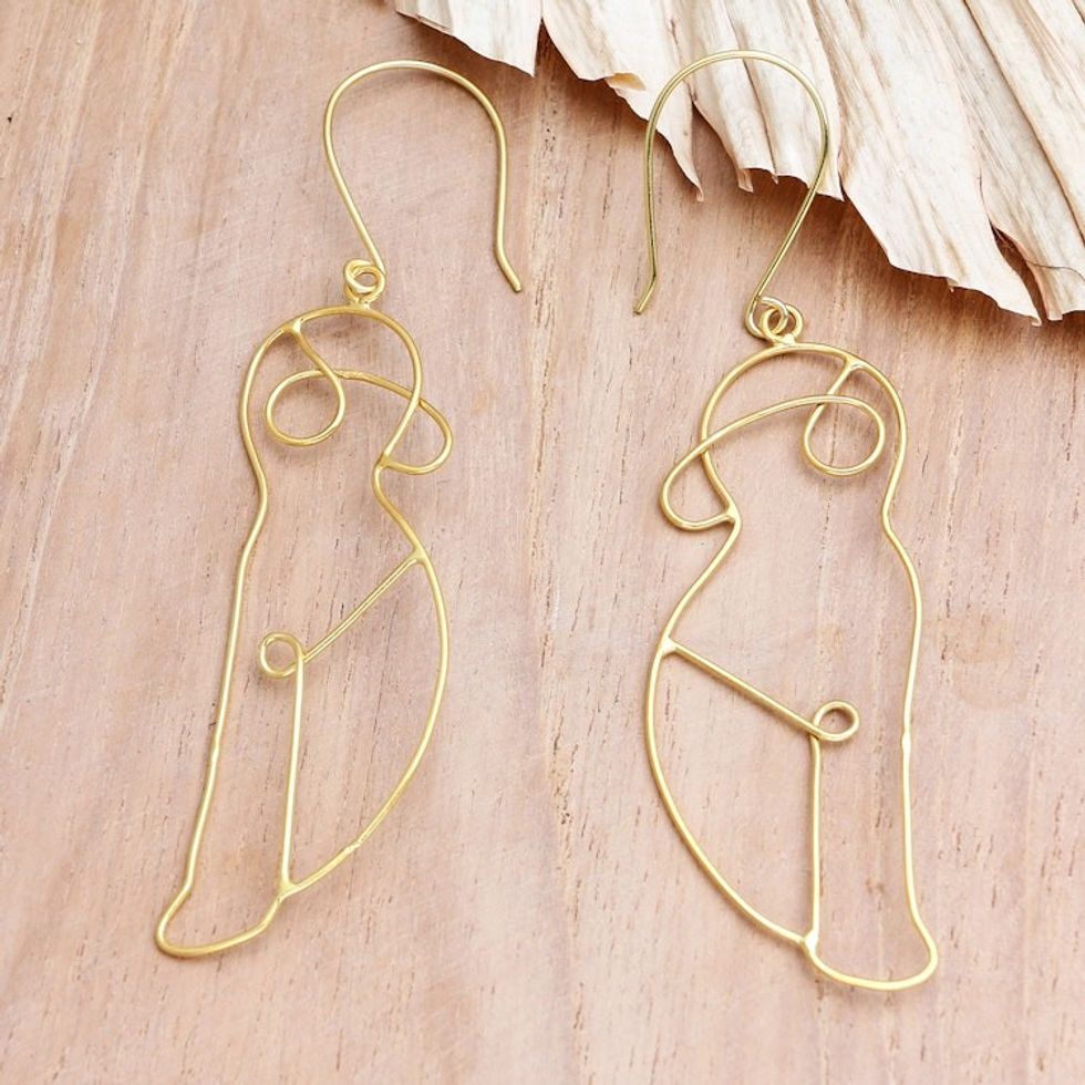 Hand Crafted Gold-Plated Dangle Earrings from Indonesia 'Body Language'