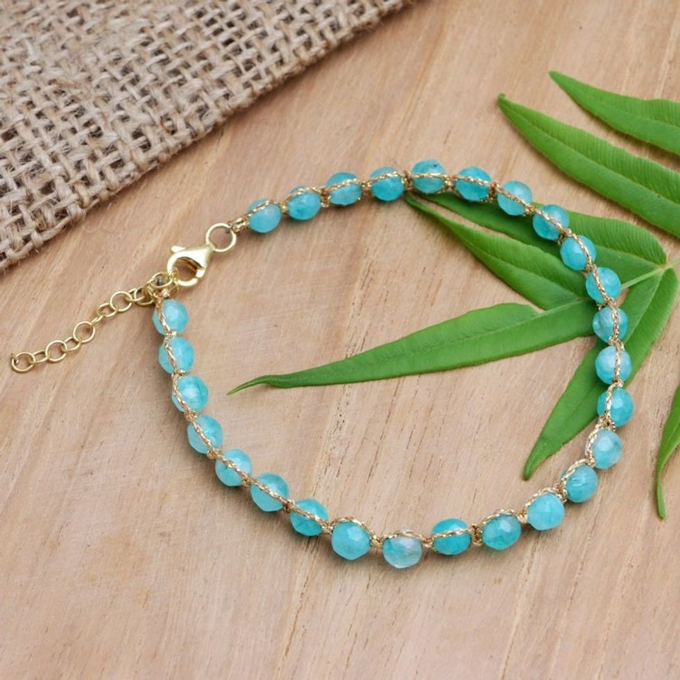 Handcrafted Amazonite Bead Bracelet 'Aqua and Gold'