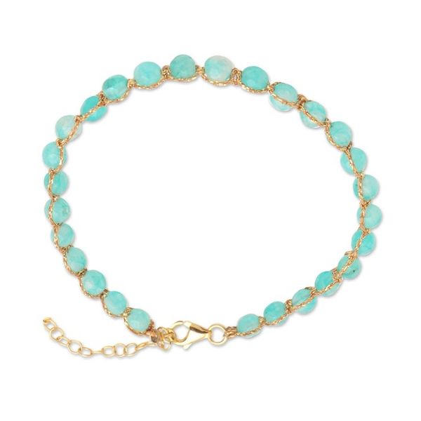 Alternate image for Handcrafted Amazonite Bead Bracelet Aqua and Gold
