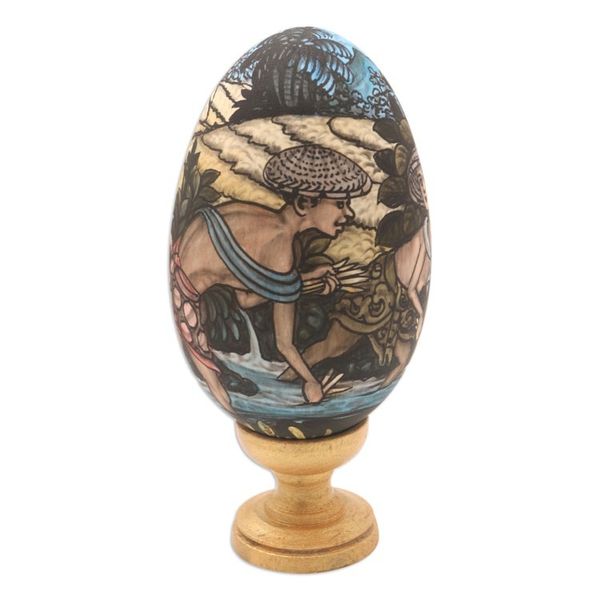 Alternate image for Hand-Painted Indonesian Wood Egg Sculpture Juru Pencar