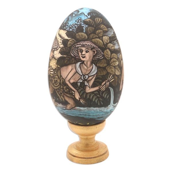 Alternate image for Hand-Painted Indonesian Wood Egg Sculpture Juru Pencar