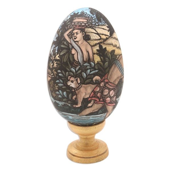 Alternate image for Hand-Painted Indonesian Wood Egg Sculpture Juru Pencar