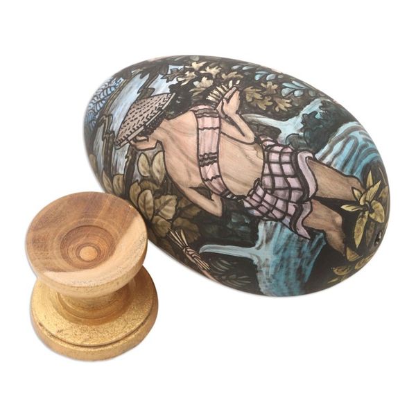 Alternate image for Hand-Painted Indonesian Wood Egg Sculpture Juru Pencar