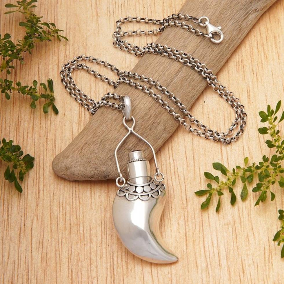 Men's Sterling Silver Pendant Necklace with Faceted Amethyst 'Aromatic Fang'